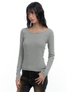 basic-slim-fit-u-neck-t-shirt-cs420 / Gray Festival Trends, Slim Fit Top, U Neck, Low Rise Jeans, Korean Street Fashion, Lace Mini Dress, Jeans For Sale, Y2k Fashion, Workout Tops