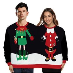 Product Show： Xmas Couple, Couples Sweaters, Santa Elf, Ugly Christmas Sweaters, Couples Sweatshirts, Sweater Collection, Christmas Hoodies, Knit Sleeve, Fashion Winter