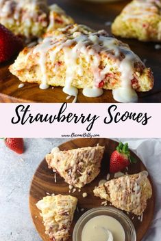 strawberry scones with icing and strawberries on the side