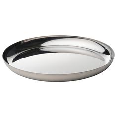 an oval metal tray on a white background