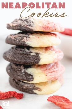 a stack of cookies sitting on top of each other with the words neapolitan cookies