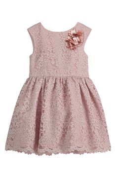 Baby will be picture-perfect in this sleeveless lace dress trimmed with a scalloped hem and stacked with bows at the back. Lined 100% polyester Machine wash, tumble dry Imported | Pippa & Julie Sleeveless Lace Party Dress Lace Party Dress, Dress Trims, Sleeveless Lace Dress, Lace Party Dresses, Floral Applique, Scalloped Hem, Lace Overlay, Nordstrom Dresses