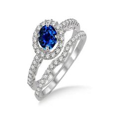 a blue and white diamond ring set