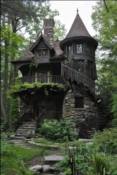 Victorian Forest House, Witch House Blueprint, Cottage In The Forest Aesthetic, House With Lookout Tower, Goth Houses Exterior, Magical Forest House, Witch House Floor Plan, Dark Wood House Exterior, Witchy Cottage Exterior