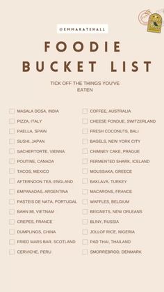 the foodie bucket list is shown here