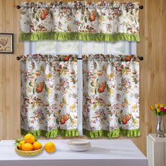 kitchen curtains with fruit and flowers on them