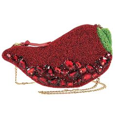 Authentic Mary Frances Handbags Hot Stuff Beaded Red Pepper Crossbody Handbag Hey spicy ladies, can you see yourself wearing this tangy bejeweled crossbody at your next Mexican fiesta or dancing to a hot salsa! Slide your phone in the genuine leather back slit pocket while the interior is roomy enough for all your going out essentials. 11 x 1 x 6 " Strap Length End to End: 50" Strap Drop: 25.5" Removable crossbody chain strap, zipper closure, inside slit pocket, back slit pocket, fits a cell pho Affordable Designer Handbags, Mary Frances Bags, Mary Frances Handbags, Novelty Handbags, Hot Salsa, Mary Frances, Popular Handbags, Hot Bags, See Yourself