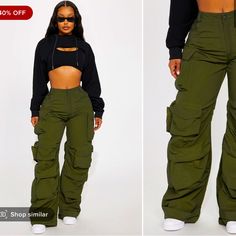 Brand New Super Cute Min Stretch Green Non-stretch Cargo Pants, Green Stretch Mid-rise Cargo Pants, Green Non-stretch Cotton Cargo Pants, Green Wide-leg Nylon Cargo Pants, Green Non-stretch Denim Pants, Cargo Pants, Fashion Nova, Pant Jumpsuit, Super Cute