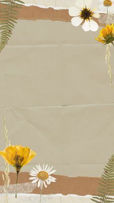 some yellow and white flowers on a brown paper