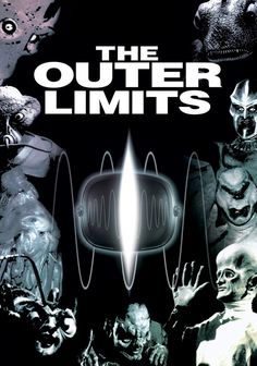 the outer limits movie poster with aliens and alien heads in front of an image of two people