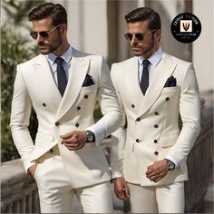 Formal Elegant Stylish Ivory Double Breasted 2 Piece Suits for Men - Classic Formal Attire- Tailored Suit- Bespoke For Men, ZF Item Include (Coat+  Pant) Fabric:- Imported, Premium Color:-Ivory Dry Clean Recommended The suit is for wedding, Party, Proms, and Many Occasions. We make the suit according to our Standard size chart, If you are not sure about your size/measurement,  please give your body measurement in inches, so we make perfect suit for you.  Jacket Measurement:- 1 Jacket Length 2 Ch White Double Breasted Business Suit With Long Sleeves, White Tailored Double-breasted Suit, White Double-breasted Tuxedo For Semi-formal Occasions, Semi-formal White Double-breasted Suit, White Double-breasted Semi-formal Suit, White Classic Slim Fit Sets, White Slim Fit Classic Sets, Classic White Double-breasted Tuxedo, White Double-breasted Suit For Wedding