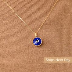 "In the form of a trendy evil eye necklace, we've got a solid protection for you and your loved ones. It's time to put on an excellent outfit to guard off the negative energy around you. With the small 14k gold evil eye necklace, you can show your affection for your loved ones. D E T A I L S * Made to Order. * 100% 14k Solid Gold * Choice of Gold Color: Yellow Gold, Rose Gold, White Gold * Pendant Height: 11 mm / 0.43 inch * Pendant Width: 11 mm / 0.43 inch * Length: 14\", 16\", 18\", 20\", 22\" Blue Charm Necklace For Gift, Blue Round Charm Necklace Gift, Blue Pendant Necklace In 14k Gold, Blue 14k Gold Pendant Necklace, Handmade 14k Gold Blue Jewelry, Handmade Blue 14k Gold Jewelry, Blue 14k Gold Round Pendant Necklace, Spiritual Blue Evil Eye Jewelry, Blue Pendant Charm Necklaces For Spiritual Style