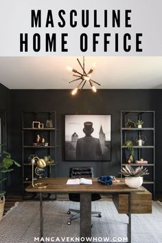 home office for men masculine Random Space In Home, Dark Home Office, Mens Home Office, Dark Office, Masculine Office, Cool Office Space, Office Decor Professional, House Office