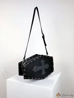 BirdinBag - Gothic Crossbody Bag: The Perfect Statement for Cosplay, Parties, and Street Fashion Gothic Black Bags With Large Capacity, Black Gothic Bag With Large Capacity, Gothic Large Capacity Black Bag, Gothic Large Capacity Shoulder Bag, Themed Rectangular Bags For Daily Use, Gothic Bags With Adjustable Strap For Halloween, Black Rectangular Bags For Cosplay, Gothic Black Shoulder Bag For Cosplay, Alternative Style Rectangular Bags For Daily Use