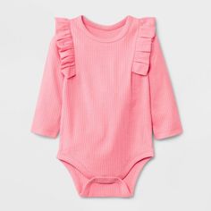 Baby Girls' Ruffle Bodysuit - Cat & Jack™ Black 6-9m : Target Pink Newborn, One Piece Clothing, Floral Bodysuit, Ruffle Bodysuit, Cotton Bodysuit, Easy Dressing, Short Sleeve Bodysuit, Sweet Style, Baby Long Sleeve