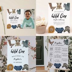 Safari Theme First Birthday, Theme First Birthday, Safari Animals Birthday, Animals Safari, Birthday Party Design, Animals Birthday, Safari Birthday Party, Photo Birthday Invitations, Animal Birthday Party