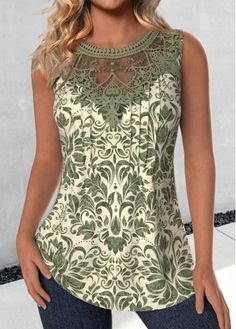 ROTITA Button Tribal Print Navy Square Neck Sleeveless Tank Top | Rotita.com - USD $26.98 Print Embroidery, Lovely Tops, Sleeveless Tank Top, Sleeveless Tank, Swimwear Tops, Sage Green, Pretty Outfits, Bohemian Style, Womens Clothing Tops