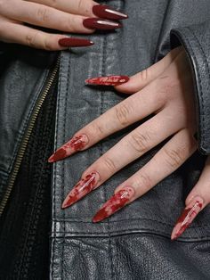 Blood Nails, Splatter Nails, Horror Nails, Halloween Acrylic Nails, Gothic Nails, Ballet Style, Edgy Nails, Goth Nails, Grunge Nails