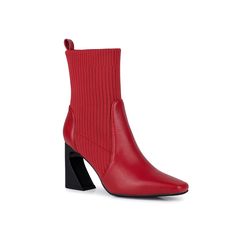 Ninety Union-Lexi Bootie Elegantly stroll down the city streets with the Ninety Union Lexi bootie. Sock-like elasticated shaft lets you comfortably put on this square toe bootie, designed with a bold stacked leather heel. Its lightly cushioned footbed provides daylong comfort. Click here for Boot Measuring Guide. Trendy Red Block Heel Boots, Red Fitted Faux Leather Heeled Boots, Red Medium Width Ankle Boot Heels, Red Leather Ankle-high Booties, Red Ankle-high Heeled Boots Medium Width, Put On, Leather Heels, Socks, Boots