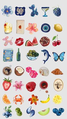 an assortment of different fruits and vegetables are shown in this graphic art printable poster