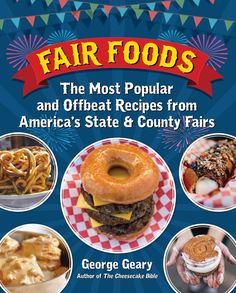 the book cover for fair foods, with pictures of hamburgers and other food items