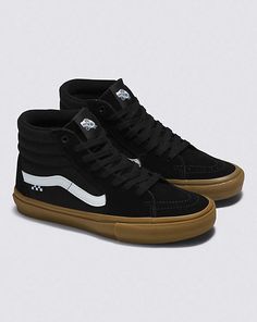 Vans | Skate Sk8-Hi Black/Gum Skate Shoe Modern High-top Skate Shoes For Skateboarding, Black High-top Skate Shoes With Padded Tongue, Vans Sk8 Hi Pro, Vans Urban High-top Skate Shoes, Vans Collection, Vans High-top Textile Skate Shoes, Long Skate, Vans Skate Shoes With Cushioned Footbed, Synthetic, Vans Skate