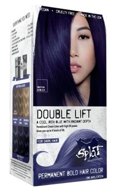 PRICES MAY VARY. PERMANENT HAIR COLOR: Express yourself through double-action permanent hair color. Providing up to 4 levels of lift, our cool blue hair dye is formulated for brunette virgin hair. NOURISHING FORMULA: Enriched with aloe vera and soy protein, this permanent hair dye helps retain moisture to smooth and soften hair, improving overall shine. EASY APPLICATION: An easy-to-apply cream formula lifts and deposits bold color, eliminating the need for bleach. Hair color kit delivers bold re Blue Dye On Dark Brown Hair, Hair Dye For Dark Hair, Dye For Dark Hair, Blue Hair Dye, Splat Hair Color, Dark Hair Dye, Vegan Hair Dye, Dyed Hair Care, Blue Hair Color