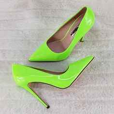 Lime Yellow Patent Stiletto Heels New In Box True To Size Green Fitted Court Shoes With Pointed Toe, Fitted Green Court Shoes With Pointed Toe, Green High Heel Court Shoes For Spring, Fitted Green Heels With Round Toe, Green Summer Office Heels, Green Fitted High Heel Court Shoes, Fitted Green High Heel Court Shoes, Green Patent Leather Heels For Party, Green Fitted Pointed Toe Court Shoes