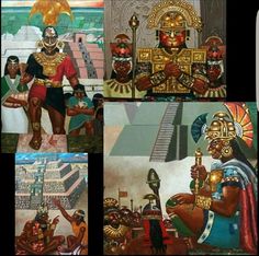 four different pictures of people in ancient costumes