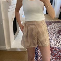 Lovely Pattern, Can Dress Down With Tank And Sandals Or Dress Up With Blouse And Heels, Lovely Summer Option. Brand New With Tags Zara Skort, Mom Denim, Dressy Shorts, Gingham Shorts, Ripped Shorts, White Denim Shorts, Zara Shorts, High Rise Denim Shorts, Crop Top And Shorts