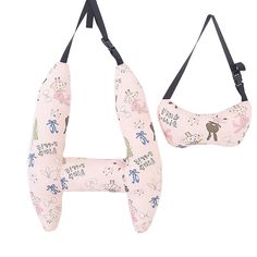 two pieces of pink and blue baby's slings, one with an elephant on it