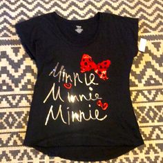 Adorable Minnie Shirt From The Disney Store/ Short Sleeved 60% Cotton & 40% Polyester Black Minnie Mouse Crew Neck Top, Black Disney Cotton Top, Black Casual Minnie Mouse Top, Casual Black Minnie Mouse Top, Minnie Mouse Tops For Disney Fan Events, Black Minnie Mouse T-shirt Short Sleeve, Black Minnie Mouse Short Sleeve T-shirt, Black Disney Short Sleeve Tops, Disney Shorts