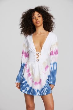 Coast Cotton Jersey Long Sleeve Mini Dress Womens chaserbrand Long Tie-dye Dress For Beach Cover-up, Bohemian Tie Dye Beach Dress For Cover-up, Flowy Multicolor Print Beach Cover-up Dress, Summer Tie Dye Beach Cover-up Dress, Casual Tie-dye Mini Dress, Long Sleeve Mini, Tie Dress, Boho Vibe, Dress Size Chart