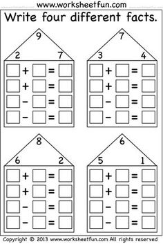 four different fractions worksheet for kids to practice addition skills and subtraction