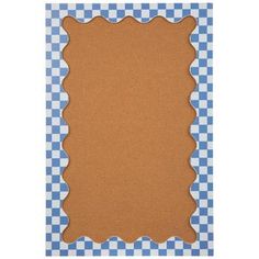 a piece of cardboard with a blue and white checkered border