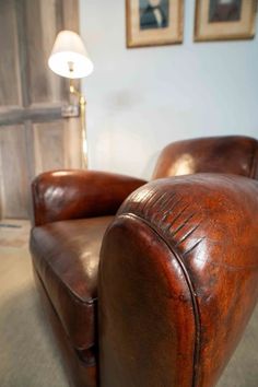 French leather club chair - brown leather Vintage Leather Chair, Vintage Leather Chairs, Vintage Leather