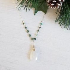 Beaded Emerald Stone Necklace with Teardrop Moonstone Luxury Teardrop Gemstone Beads Jewelry, Emerald Stone Necklace, Special Gifts For Her, Necklace Ideas, Emerald Bead, Moonstone Beads, Rosary Chain, Emerald Stone, Chain Jewelry