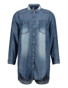 Damen Blusenkleid - Lyocell - Takko Fashion Denim Button Up, Button Up Shirts