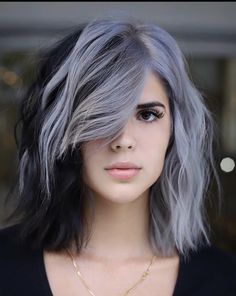 Color Block Hair, Toned Hair, Peach Hair, Goth Hair, Silver Grey Hair, Trendy Hairstyle, Edgy Hair