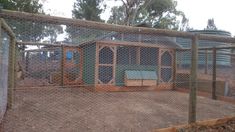 a chicken coop in the middle of a yard