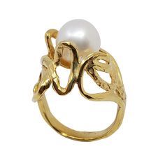 **FREE EXPRESS SHIPPING** The Barabados is a unique pearl ring that will give you Peaceful Round branches with textures wrap a large round pearl inside them So comfortable on your finger and make you feel comfortable with yourself Details The ring width from top: 21 mm From the bottom: 3.5 mm The height: about 12 mm Pearl size: 10 mm The ring can be ordered in white or black pearl The ring can be ordered in any size in 14k Yellow Gold Solid The ring is custom made especially for you Please give 14k Gold Art Nouveau Rings As Gifts, Art Nouveau 14k Gold Rings As Gift, Art Nouveau Gold Ring With Gemstone, Elegant Freeform Jewelry For Anniversary, Unique Yellow Gold Pearl Ring For Anniversary, Elegant White Hand Forged Rings, Elegant Hand Forged White Ring, Unique Gold Pearl Ring For Formal Occasions, Unique 14k Yellow Gold Pearl Ring