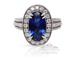 New Platinum custom natural Ceylon sapphire ring containing a oval cut blue sapphire measuring 11.34 x 6.78 x 3.89 mm weighing 2.37 carat. Type II. Medium dark, moderately strong blue color GIA color B 6/4, set with 62 round brilliant cut diamonds with a weight 0.62 ct's VS-Si clarity, G-H color. Video link - https://vzaar.com/videos/21001231 GIA Color Grade - GIA B 6/4 This Sapphire & Diamond ring has being fully & independently Appraised by a GIA G. G Gemologist - GIA G. G Appraisal Value $9,6 Oval Sapphire Ring Gia Certified, Gia Certified Oval Lab-created Sapphire Ring, Platinum Sapphire Ring, Ruby Diamond Engagement Ring, Ceylon Sapphire Ring, Ceylon Blue Sapphire, Platinum Diamond Rings, Ceylon Sapphire, Ruby Engagement Ring