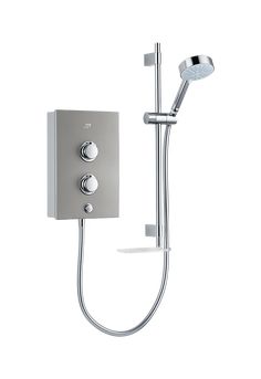 a shower head with thermostaer and hand held showerhead in stainless steel