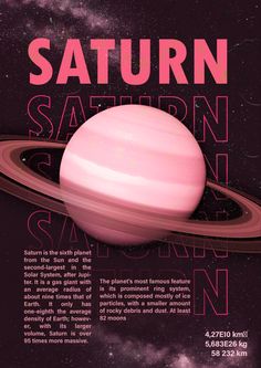 the saturn flyer is shown with an image of saturn in pink and black, as well as