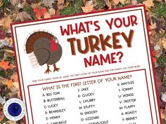 what's your turkey name? printable activity for kids to practice letter recognition