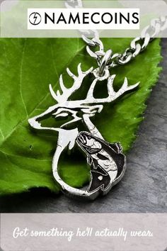 These hunting necklaces feature everything from buck and does to bucks and fish together. Create your own custom jewelry with us at NameCoins! Hunting Gifts For Men, Relationship Necklaces, Hunting Jewelry, Cut Coin Jewelry, Gifts For Guys, Buck And Doe, Silver Quarters, Fish Necklace, Infinity Jewelry