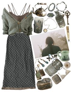 Cozy Vibes outfit ideas | #cozy #comfy #green #forest #cardigan #folklore #grunge #fairycore #darkcottagecore #goblincore #woods #witch #y2k #2000s #thrifting #vintage #earth #brown #nature #herbal #earrings Witch In The Woods Outfit, Forest Fairy Core Outfits, Cozy Witch Aesthetic Outfits, Elf Core Aesthetic Outfits, Comfy Witch Outfits, Forest Witch Aesthetic Outfit, Hedge Witch Outfit, Witch Summer Outfit, Nature Witch Aesthetic Outfit