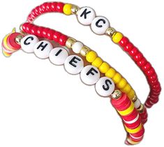 Team Spirit Bracelets With Letter Beads, Game Day Bracelets With Letter And Round Beads, Adjustable Bracelets For Game Day, Football Season, Stackable Bracelets, Kansas City Chiefs, Bracelet Stack, Stretch Bracelets, Bracelet Set, Beaded Bracelets