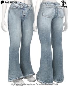 two mannequins wearing high waist jeans, one with the bottom slit open