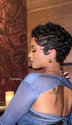 Skunk Stripe Pixie Cut Black Women, Short Haircuts For Round Faces Black Women, Black Girls Pixie Cut, Curly Pixie Black Women, Finger Waves For Black Women 4c Hair, Pixie With Side Part, Short Cut Hair Styles For Black Women, Women With Short Hair Aesthetic, Finger Wave Pixie Cut